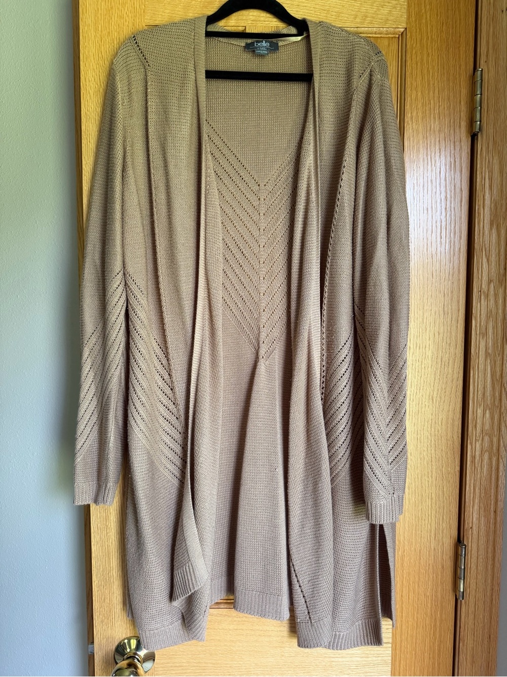 BELLE by Belldini Tan Knit Open-Front Draped Cardigan Sweater Plus Size 1X